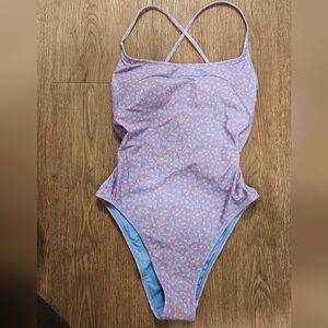 Floral Women One Piece Swimsuit - Blue and Pink